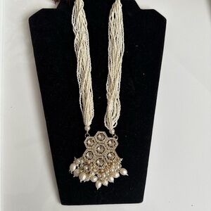 New | Indian Gold/White Kundan Mala Necklace